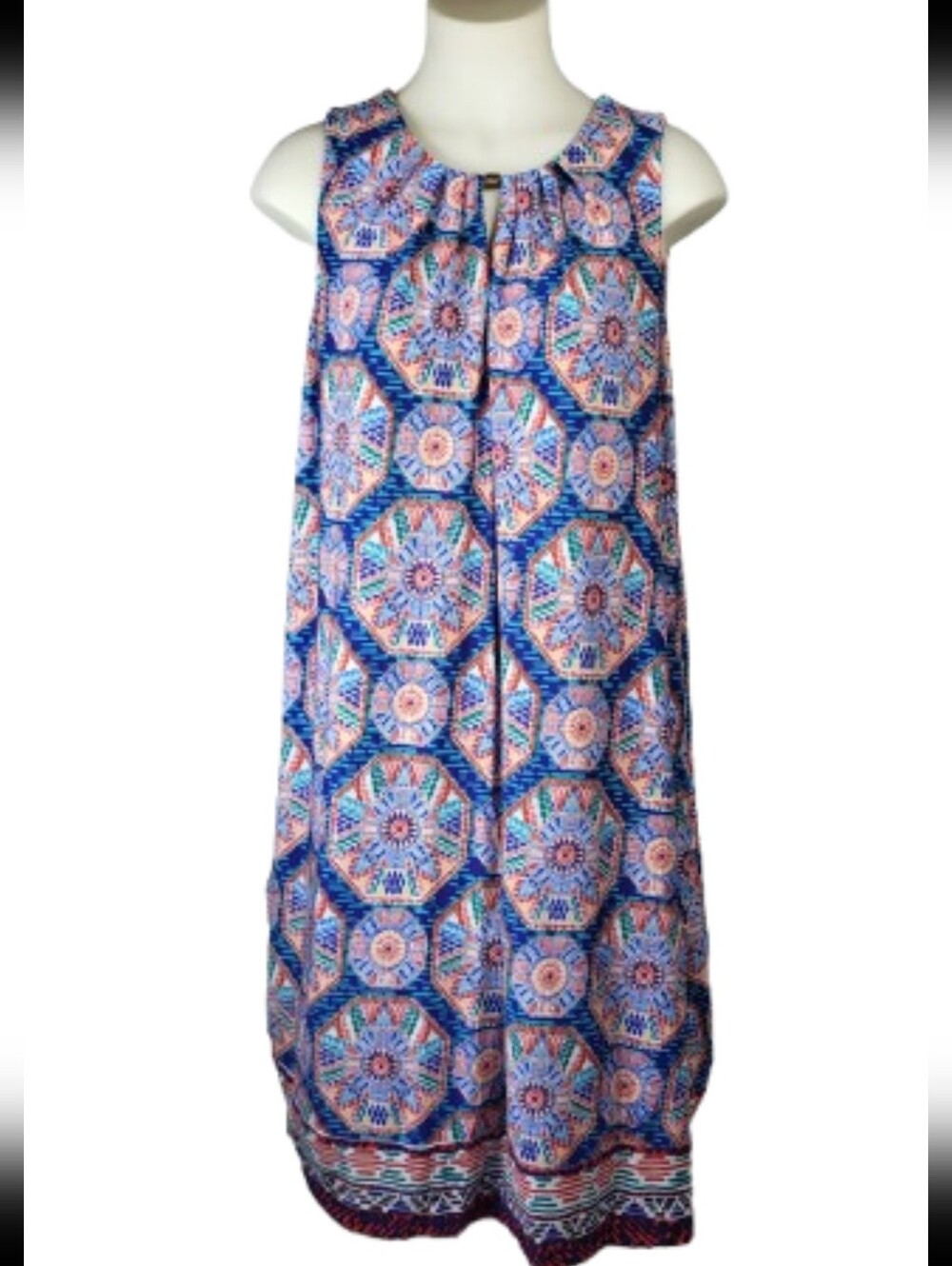 Glamour Blue Red Sleeveless Dress Sz 16